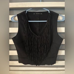 Zara basic leather feel top with fringe